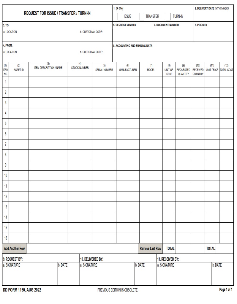 DD Form 1150