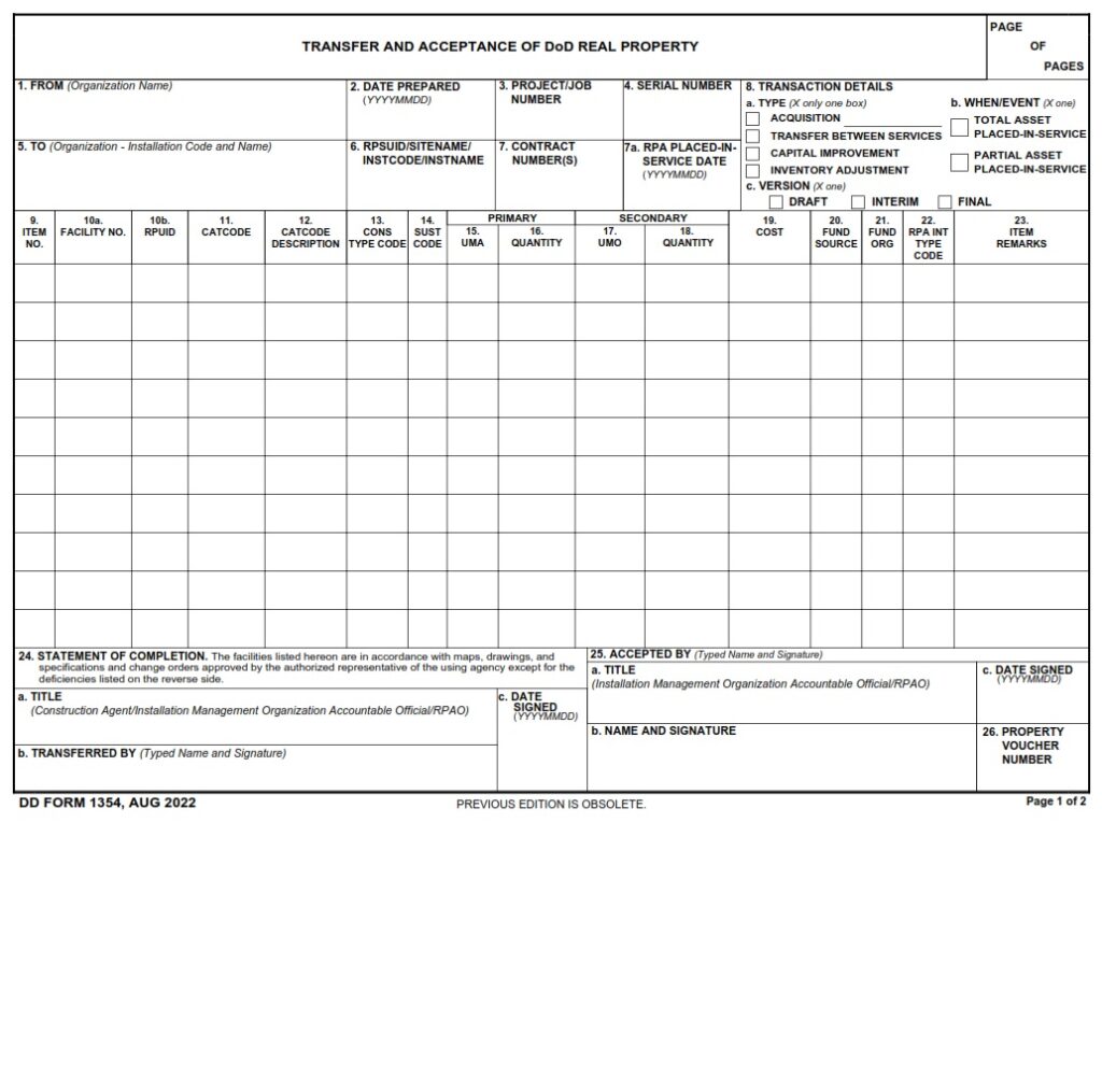 DD Form 1354 Transfer And Acceptance Of DoD Real Property Free dd-form-1354-transfer-and-acceptance-of-dod-real-property-free