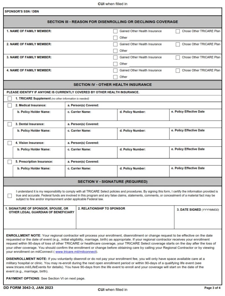 DD Form 3043-3 - TRICARE Select Enrollment, Disenrollment, And Change ...