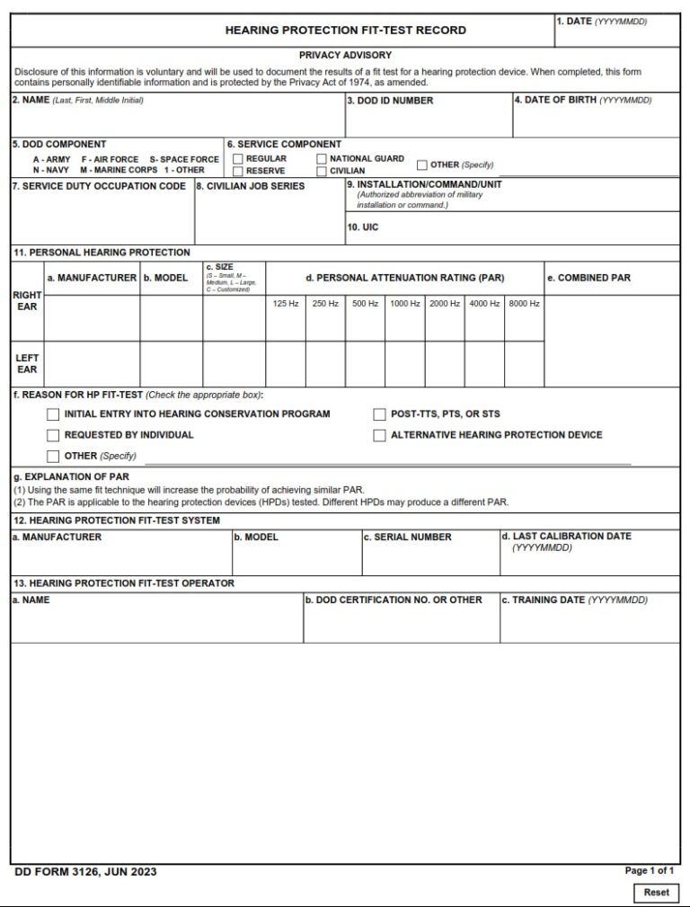 DD Form 3126 - Hearing Protection Fit-Test Record | Free Online Forms