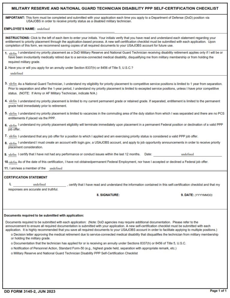 DD Form 31452 Military Reserve And National Guard Technician