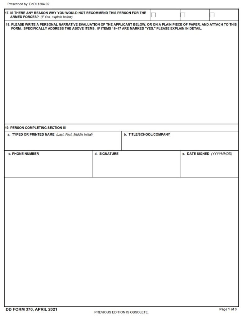 DD Form 370 - Request For Reference | Free Online Forms