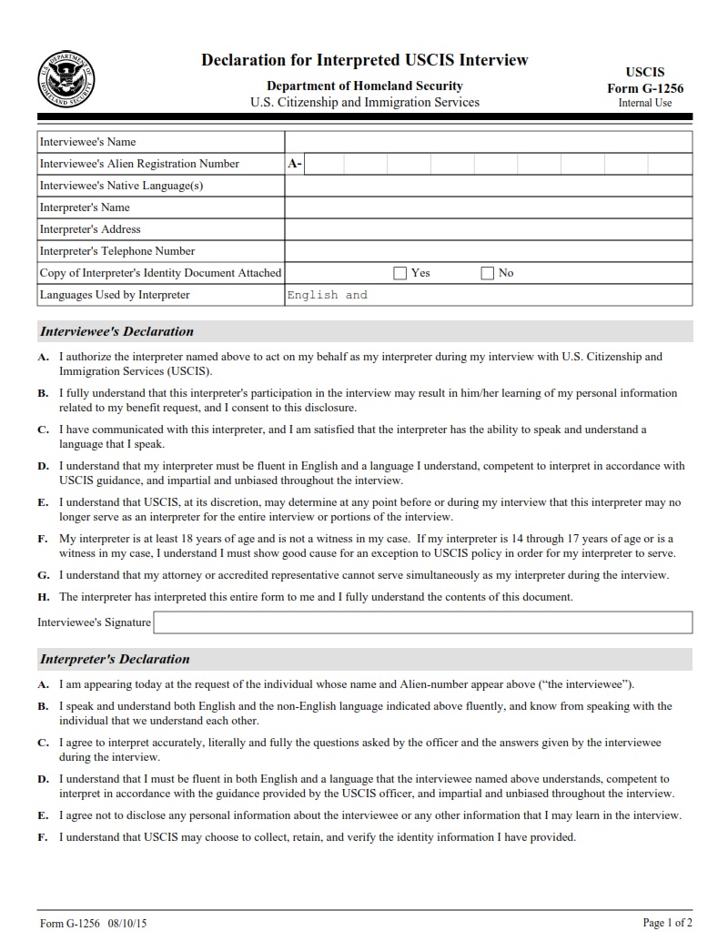 G-1256 Form - Page 1