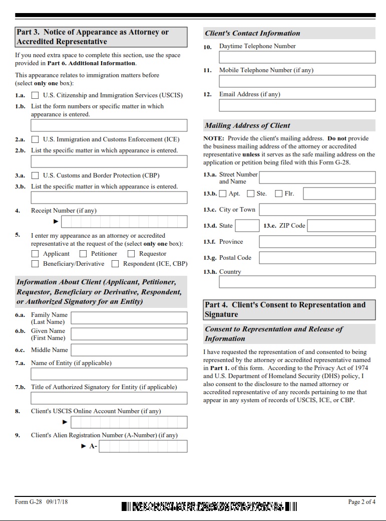 G-28 Form - Page 2