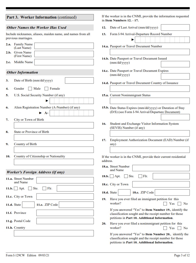 I-129CW Form - Page 3