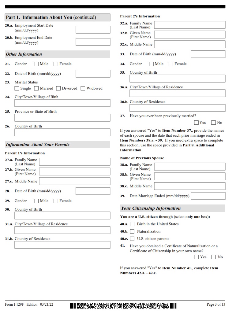 I-129F Form - Page 3