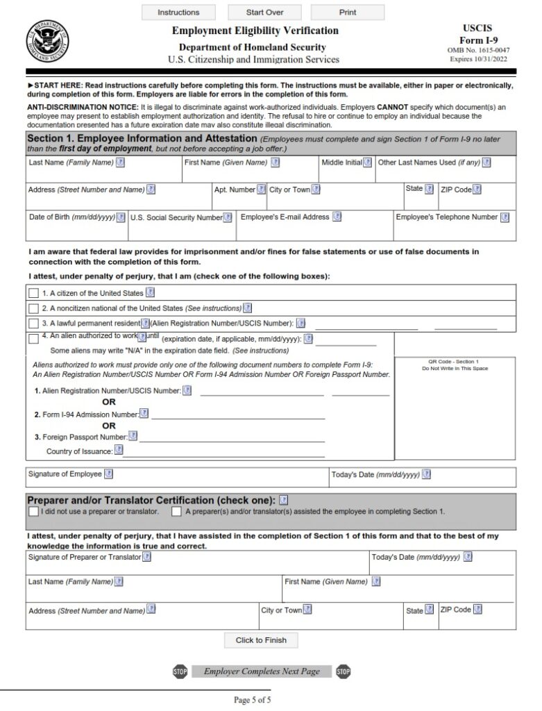 I-9 Form - Employment Eligibility Verification | Free Online Forms