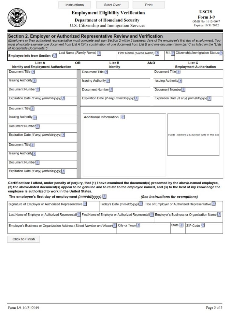 I9 Form Employment Eligibility Verification Free Online Forms