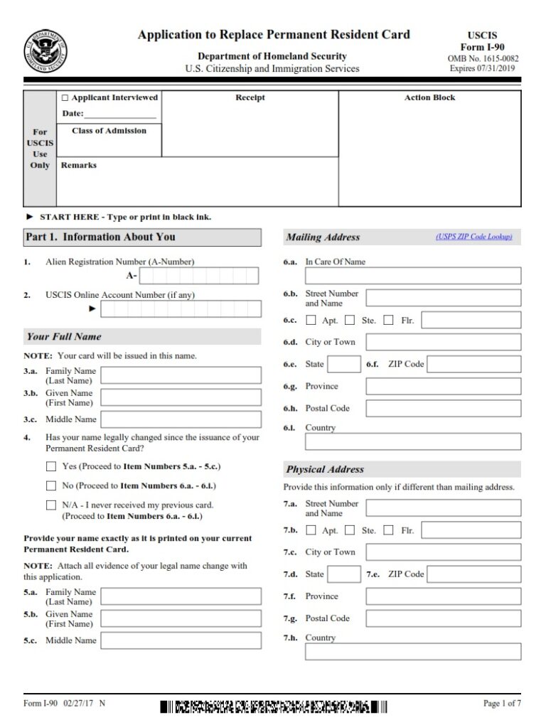 I-90 Form - Application To Replace Permanent Resident Card (Green Card ...