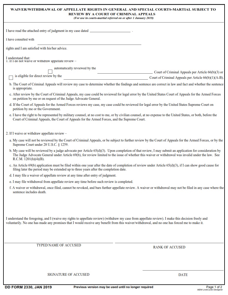 DD Form 2330 - Page 1