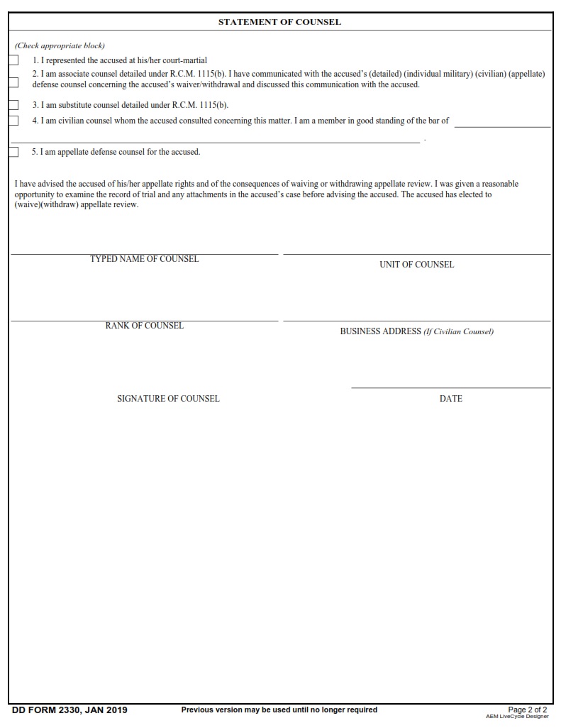 DD Form 2330 - Page 2
