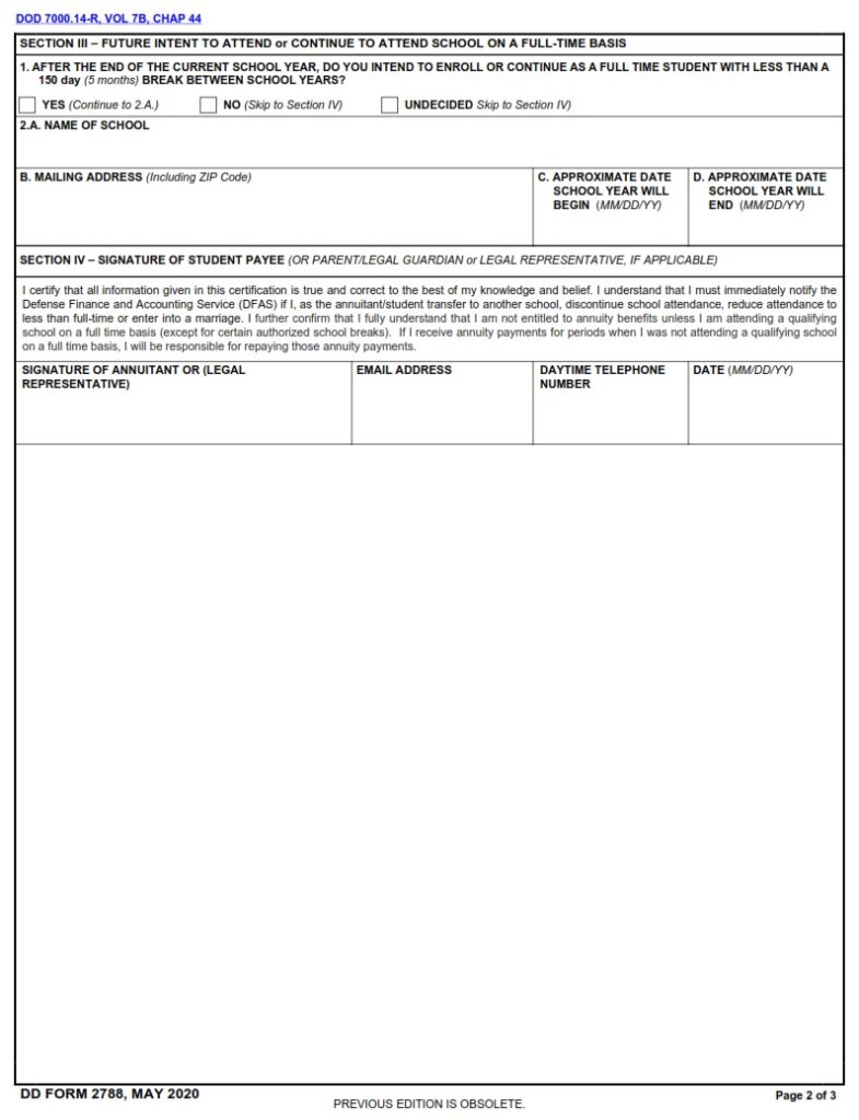 DD Form 2788 - Child Annuitant's School Certification | Free Online Forms