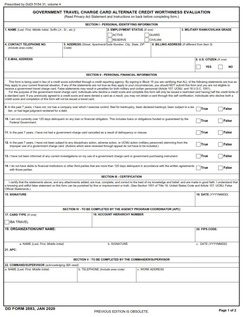 DD Form 2883 - Page 1 | Free Online Forms