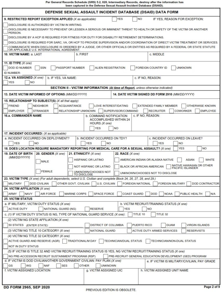 DD Form 2965 - Page 2 | Free Online Forms