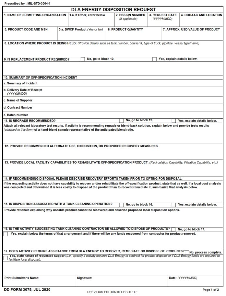 DD Form 3075 - DLA Energy Disposition Request | Free Online Forms