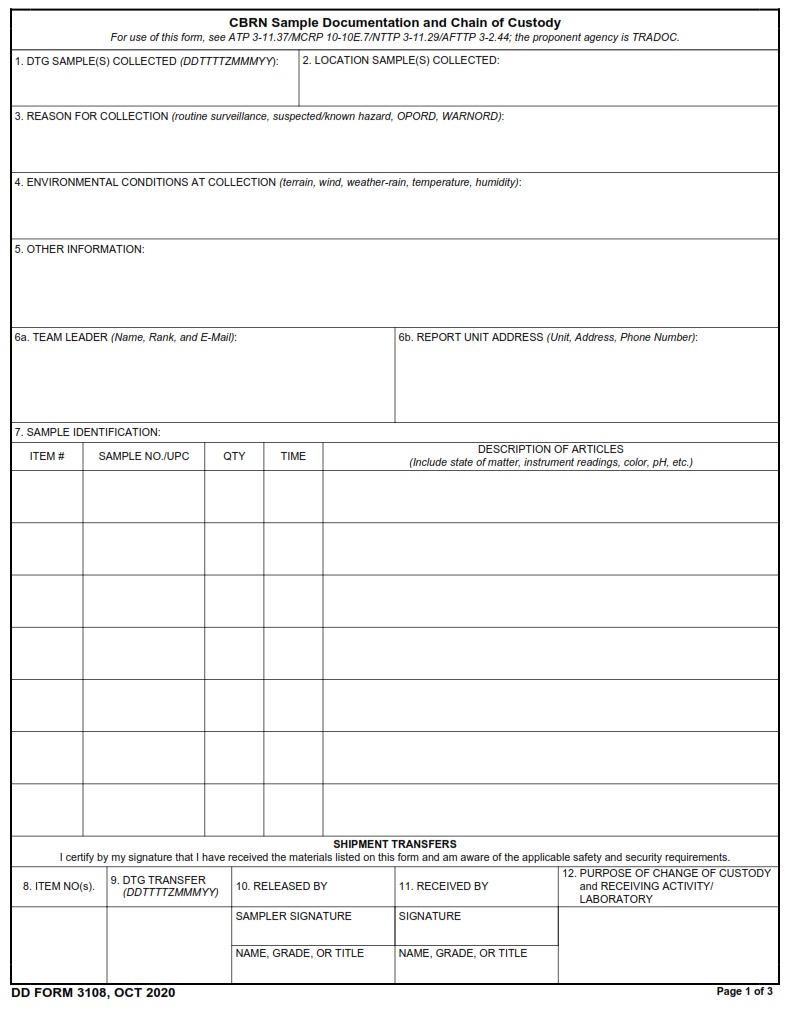 DD Form 3108 - Page 1