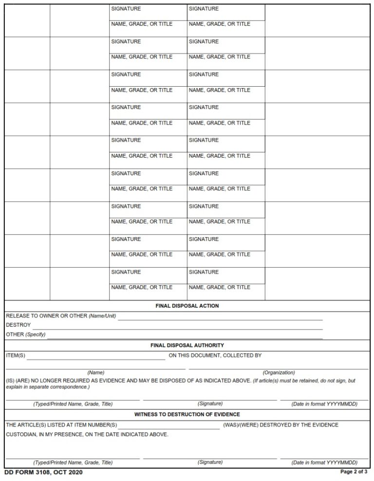 DD Form 3108 - CBRN Sample Documentation And Chain Of Custody | Free ...