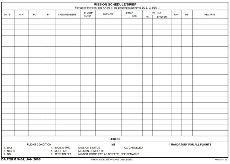 DA Form 5484 - Mission Schedule/Brief | Free Online Forms