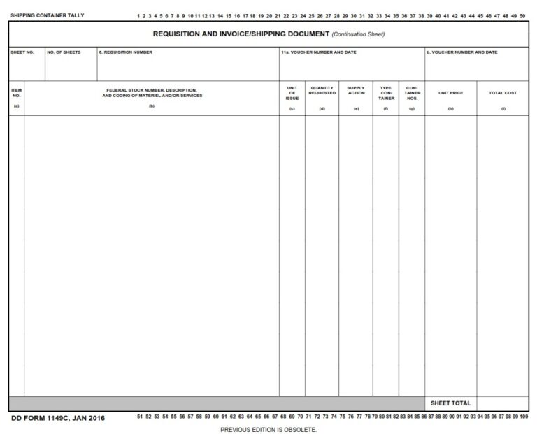 DD Form 1149C - Requisition And Invoice/Shipping Document (Continuation ...