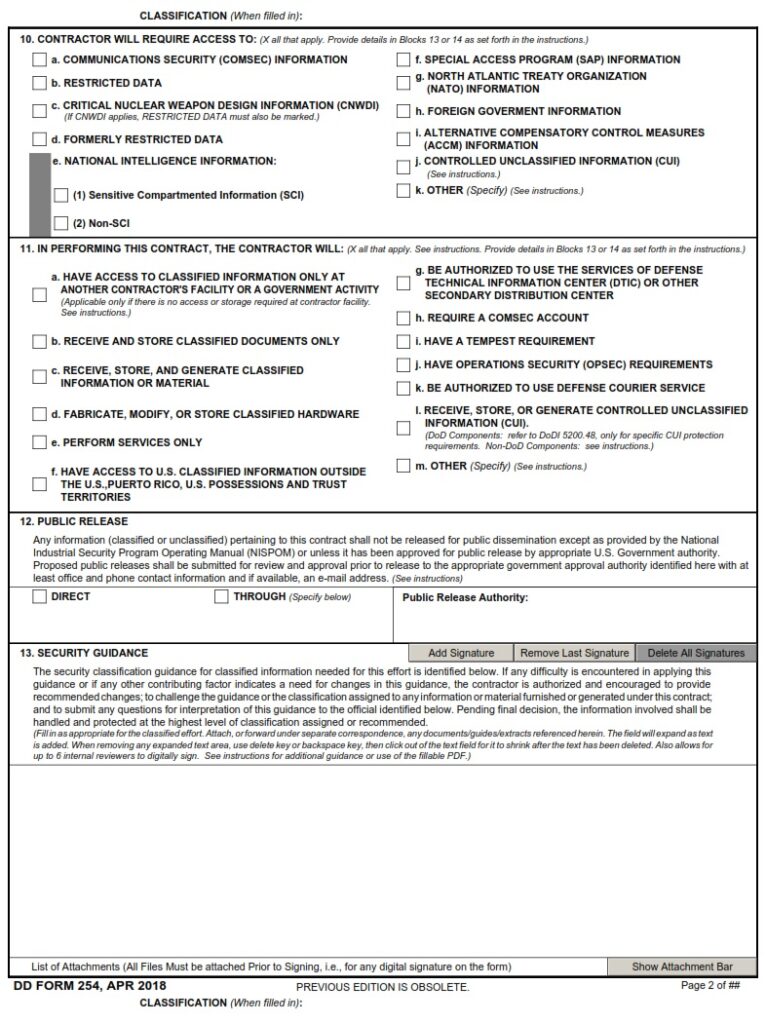 DD Form 254 - Department Of Defense Contract Security Classification ...