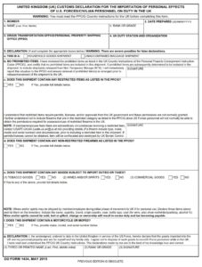 DD Form 1434 - United Kingdom (UK) Customs Declaration For The ...