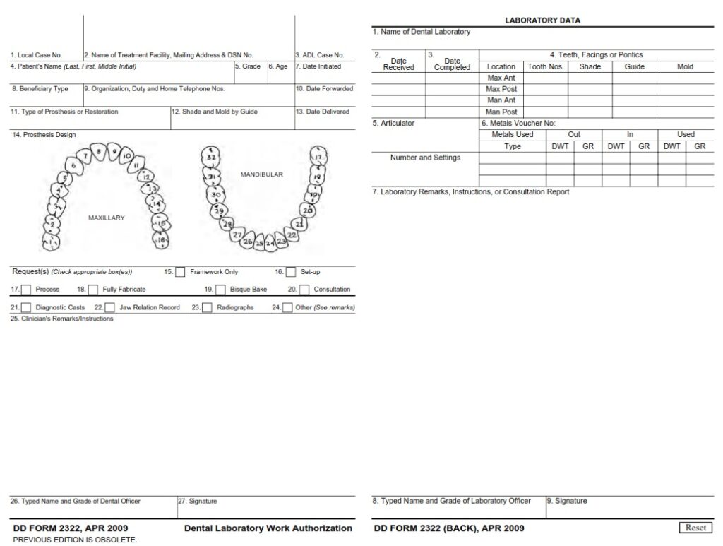 DD Form 2322 - Dental Laboratory Work Authorization | Free Online Forms