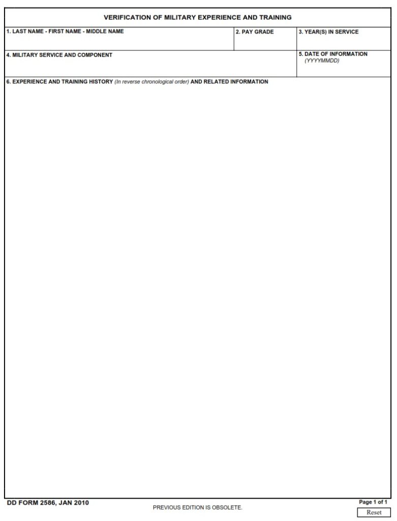 Dd Form Verification Of Military Experience And Training Free