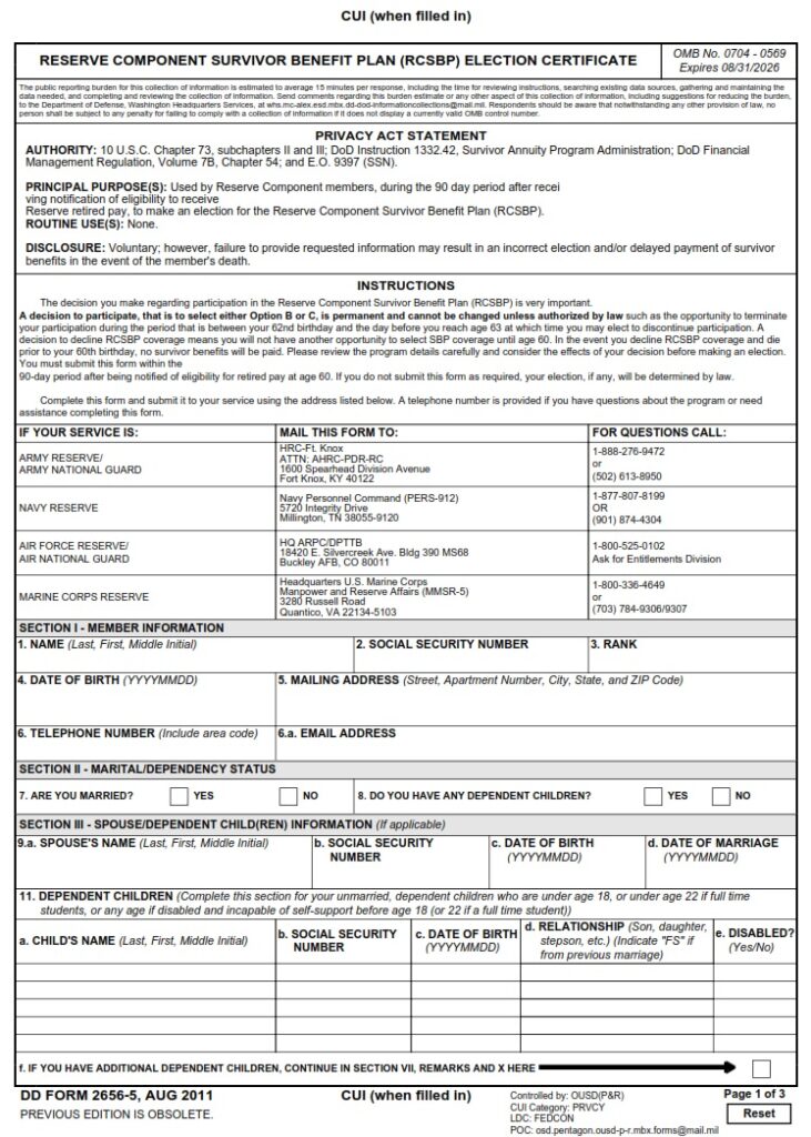 DD Form 2656-5 - Reserve Component Survivor Benefit Plan (RCSBP ...