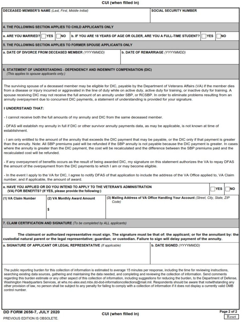 DD Form 2656-7 - Verification For Survivor Annuity | Free Online Forms