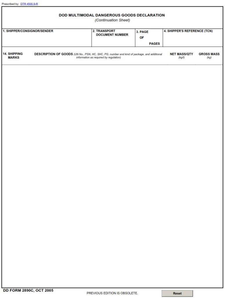 DD Form 2890C - DoD Multimodal Dangerous Goods Declaration ...