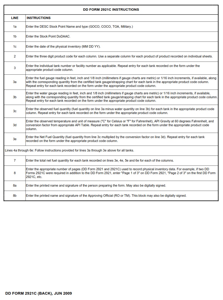 DD Form 2921C Physical Inventory Petroleum Products Continuation
